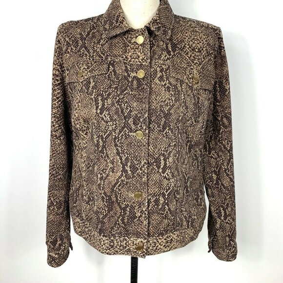 Chaps Womens Size L Brown Reptile Print 5 button J - Picture 1 of 7